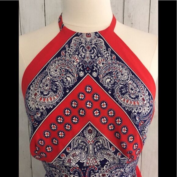 Vintage S. Howard Hirsh Geo Pattern Halter Maxi Dress - Picture 2 of 8